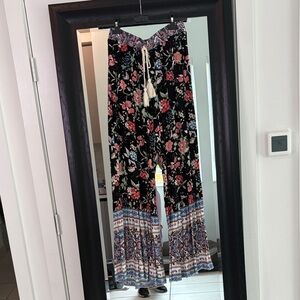 GIGI PIP Floral Wide Leg Pants - Black and Pink